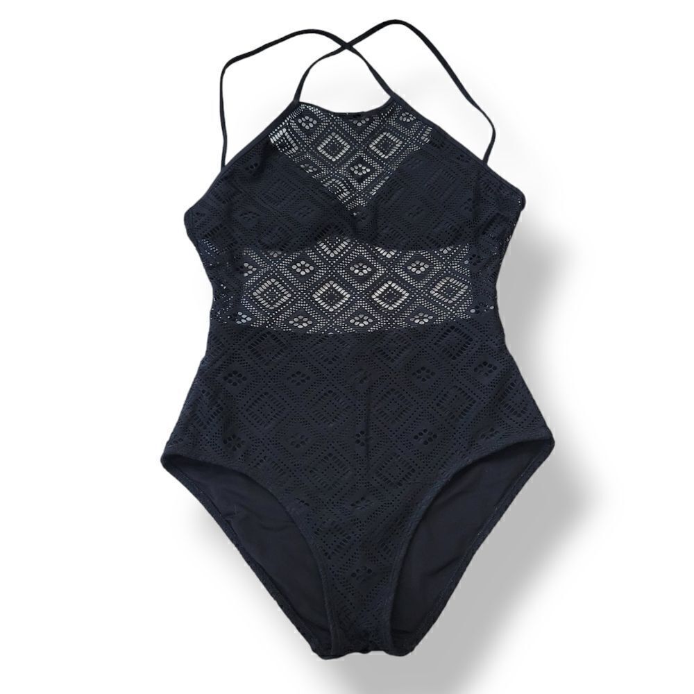 Aerie Crochet One Piece Swimsuit in Black Size Small